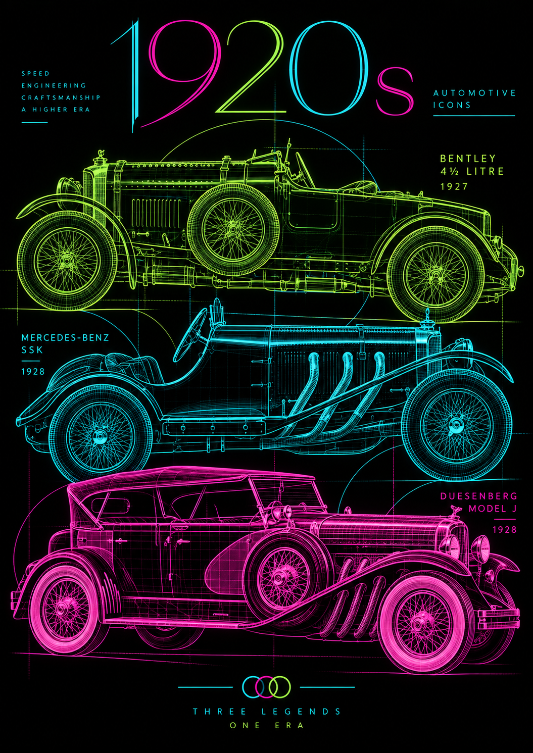 Juliste: 1920-luvun ikoniset autot, A3