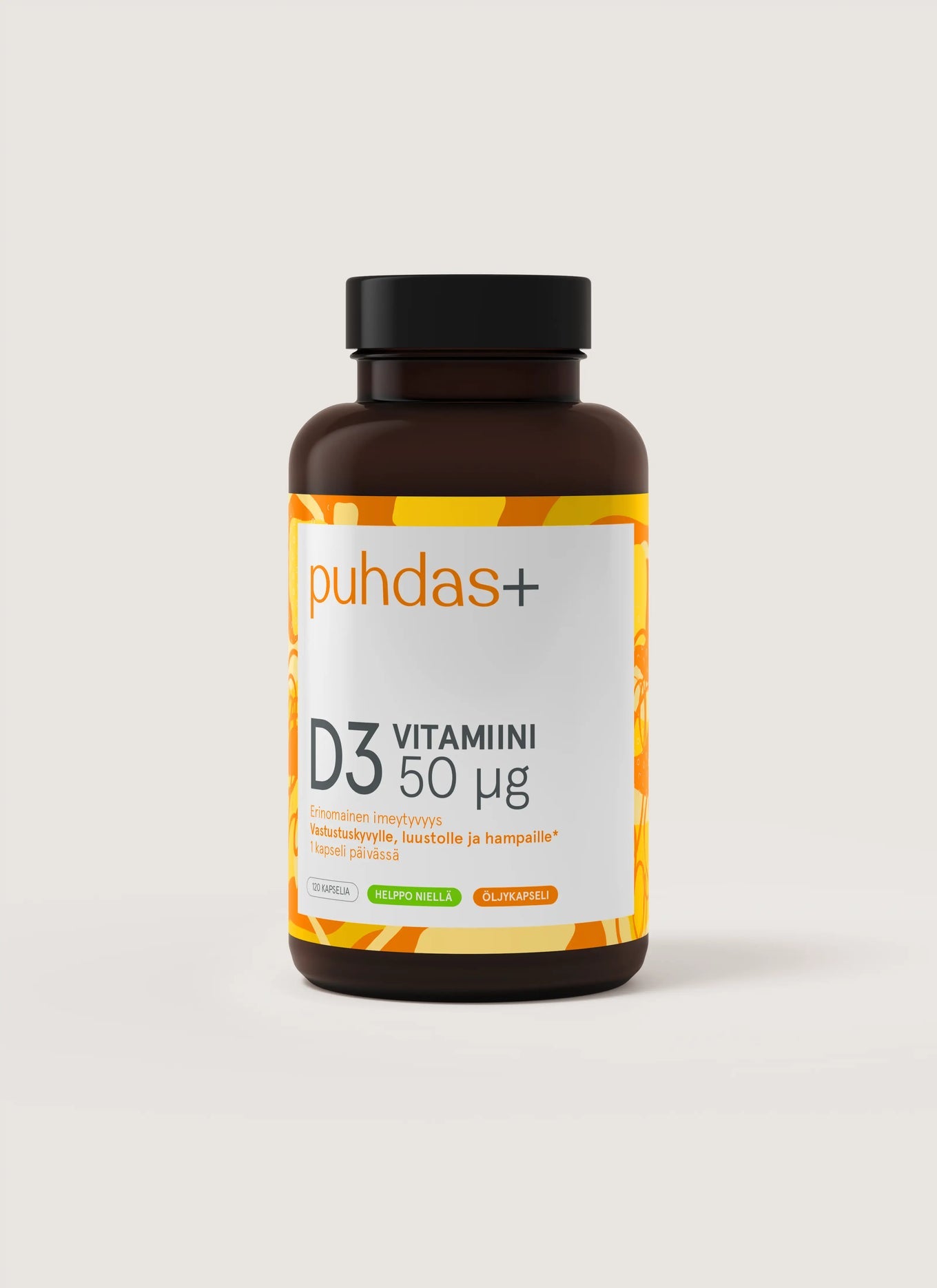 D3-vitamiini, 50 µg, 120 kapselia, Puhdas+