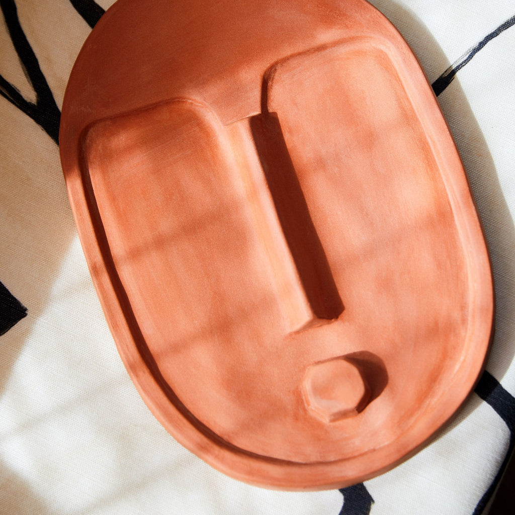 Ceramic Wall Mask – Textured Terracotta Orange