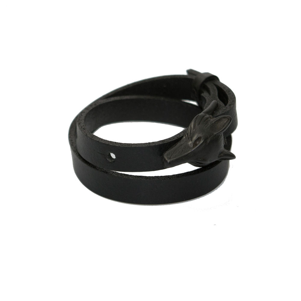 Wolf Leather Bracelet - Black Matte